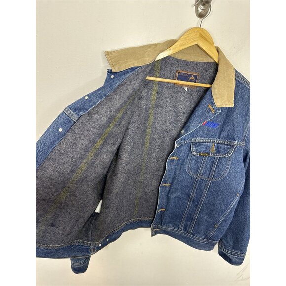 Mustang Roughrider Stormrider Men XL Blanket Lined Denim Jacket Kom Logo - Picture 7 of 9